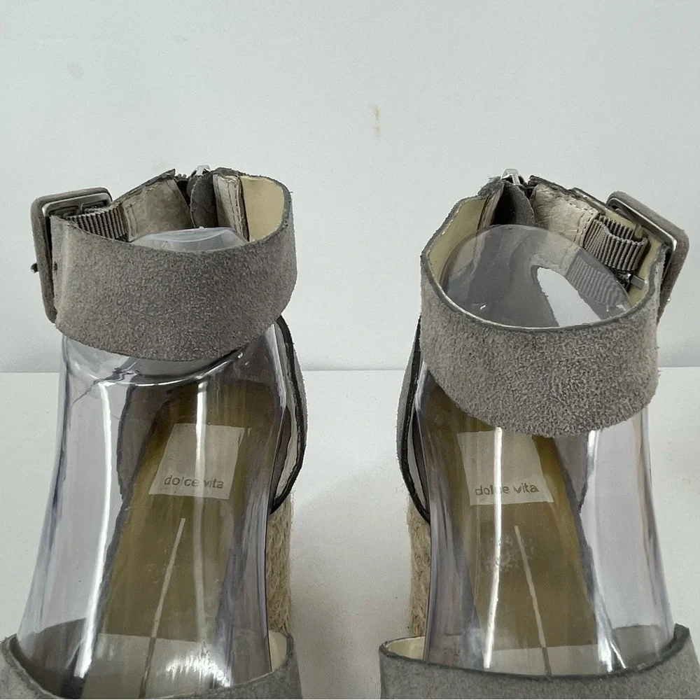 Dolce Vita Suede Creamy Grey Rope Platform Espadrille Wedge Sandals - Sz 7.5